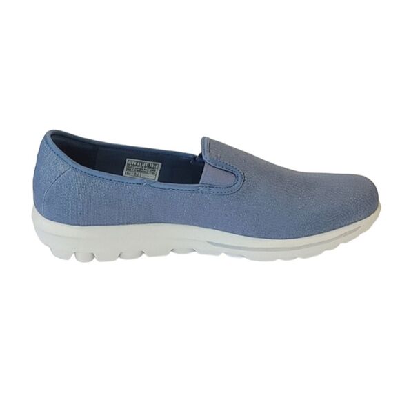 Sketchers GOwalk Adorn Blue Glitter Canvas Slip-on Shoe Size 11 Extra Wide - Picture 3 of 9